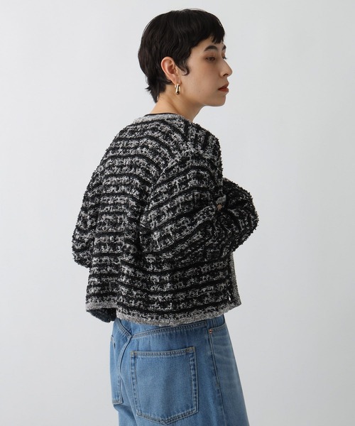 studio CLIP(スタディオクリップ)の「《ウタオ》ニットジャケット(ノーカラージャケット・レディース・ブラック/グレー・FREE)」の12枚目の写真