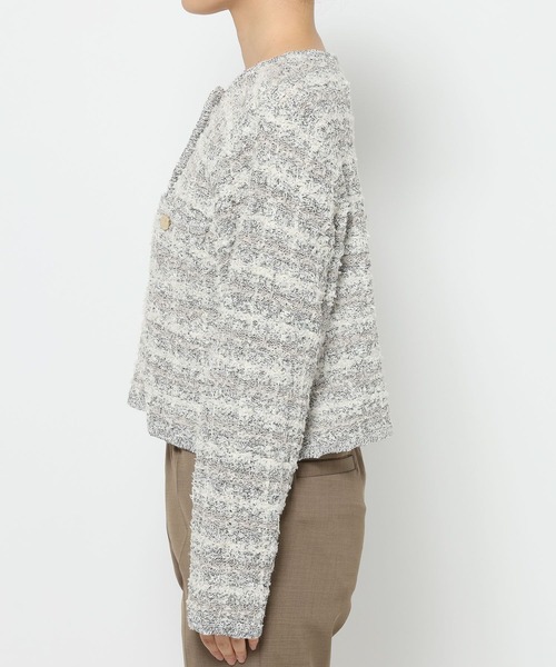 studio CLIP(スタディオクリップ)の「《ウタオ》ニットジャケット(ノーカラージャケット・レディース・ブラック/グレー・FREE)」の18枚目の写真