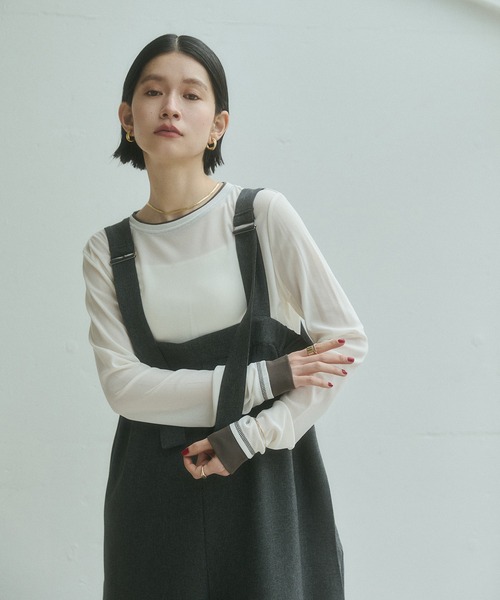 hunch(ハンチ)の「パワーネット 配色 レイヤード シアートップス(Tシャツ/カットソー・レディース・ベージュ/ブラック/ダークブラウン/グレー/ブラック系その他/オフホワイト・FREE)」の11枚目の写真