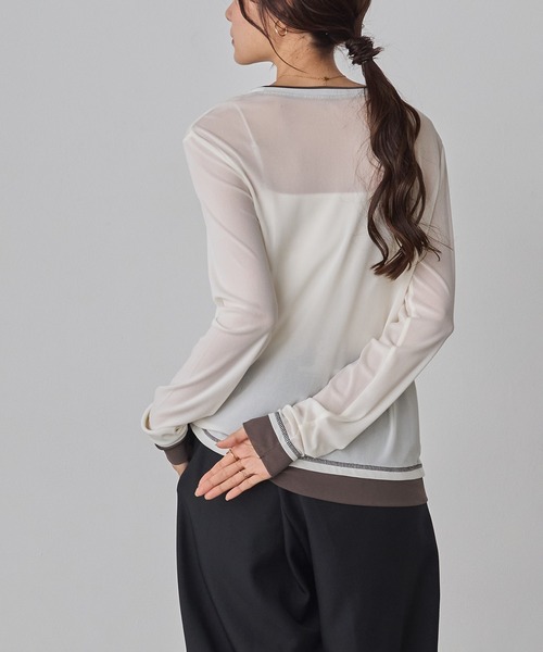 hunch(ハンチ)の「パワーネット 配色 レイヤード シアートップス(Tシャツ/カットソー・レディース・ベージュ/ブラック/ダークブラウン/グレー/ブラック系その他/オフホワイト・FREE)」の15枚目の写真