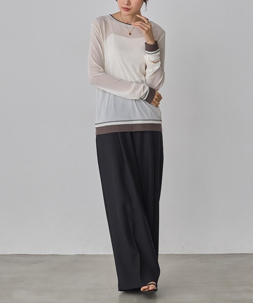 hunch(ハンチ)の「パワーネット 配色 レイヤード シアートップス(Tシャツ/カットソー・レディース・ベージュ/ブラック/ダークブラウン/グレー/ブラック系その他/オフホワイト・FREE)」の16枚目の写真