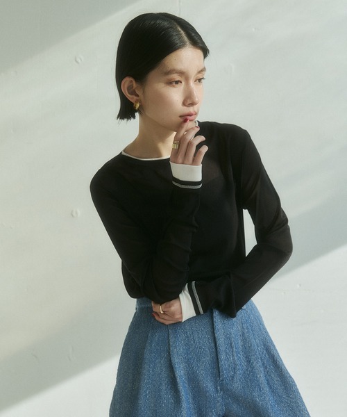 hunch(ハンチ)の「パワーネット 配色 レイヤード シアートップス(Tシャツ/カットソー・レディース・ベージュ/ブラック/ダークブラウン/グレー/ブラック系その他/オフホワイト・FREE)」の18枚目の写真