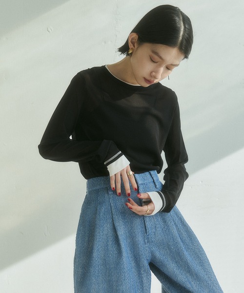 hunch(ハンチ)の「パワーネット 配色 レイヤード シアートップス(Tシャツ/カットソー・レディース・ベージュ/ブラック/ダークブラウン/グレー/ブラック系その他/オフホワイト・FREE)」の19枚目の写真