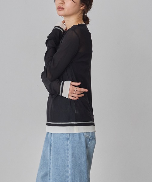hunch(ハンチ)の「パワーネット 配色 レイヤード シアートップス(Tシャツ/カットソー・レディース・ベージュ/ブラック/ダークブラウン/グレー/ブラック系その他/オフホワイト・FREE)」の22枚目の写真