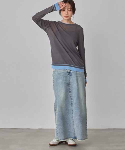 hunch(ハンチ)の「パワーネット 配色 レイヤード シアートップス(Tシャツ/カットソー・レディース・ベージュ/ブラック/ダークブラウン/グレー/ブラック系その他/オフホワイト・FREE)」の9枚目の写真