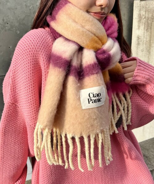 CIAOPANIC(チャオパニック)の「ボーダーアソートフリンジボリュームマフラー(マフラー・レディース・その他/ブラック/ローズ/ライム/ピンク/ブラウン/ホワイト/バイオレット/イエロー/パープル/レモンイエロー/ブルー/グリーン/モカ/マスタード/ミント/オレンジ/サーモンピンク・FREE)」の10枚目の写真