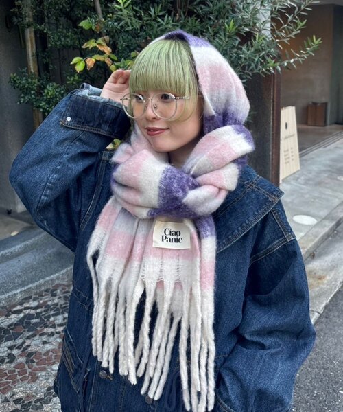 セール】ボーダーアソートフリンジボリュームマフラー（マフラー