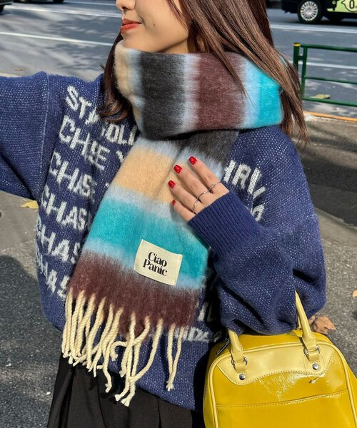 CIAOPANIC(チャオパニック)の「ボーダーアソートフリンジボリュームマフラー(マフラー・レディース・その他/ブラック/ローズ/ライム/ピンク/ブラウン/ホワイト/バイオレット/イエロー/パープル/レモンイエロー/ブルー/グリーン/モカ/マスタード/ミント/オレンジ/サーモンピンク・FREE)」の4枚目の写真