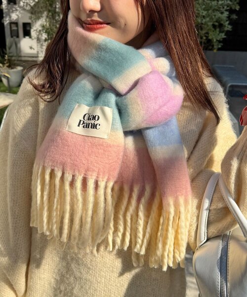 CIAOPANIC(チャオパニック)の「ボーダーアソートフリンジボリュームマフラー(マフラー・レディース・その他/ブラック/ローズ/ライム/ピンク/ブラウン/ホワイト/バイオレット/イエロー/パープル/レモンイエロー/ブルー/グリーン/モカ/マスタード/ミント/オレンジ/サーモンピンク・FREE)」の15枚目の写真