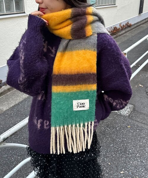 CIAOPANIC(チャオパニック)の「ボーダーアソートフリンジボリュームマフラー(マフラー・レディース・その他/ブラック/ローズ/ライム/ピンク/ブラウン/ホワイト/バイオレット/イエロー/パープル/レモンイエロー/ブルー/グリーン/モカ/マスタード/ミント/オレンジ/サーモンピンク・FREE)」の12枚目の写真