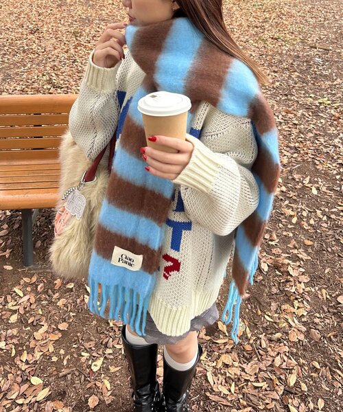 CIAOPANIC(チャオパニック)の「ボーダーアソートフリンジボリュームマフラー(マフラー・レディース・その他/ブラック/ローズ/ライム/ピンク/ブラウン/ホワイト/バイオレット/イエロー/パープル/レモンイエロー/ブルー/グリーン/モカ/マスタード/ミント/オレンジ/サーモンピンク・FREE)」の9枚目の写真