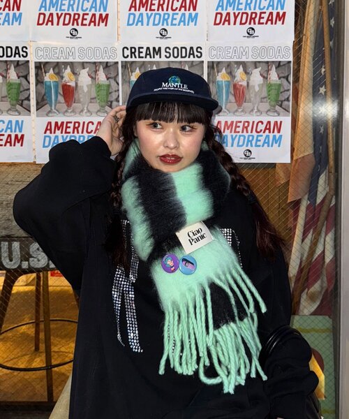 CIAOPANIC(チャオパニック)の「ボーダーアソートフリンジボリュームマフラー(マフラー・レディース・その他/ブラック/ローズ/ライム/ピンク/ブラウン/ホワイト/バイオレット/イエロー/パープル/レモンイエロー/ブルー/グリーン/モカ/マスタード/ミント/オレンジ/サーモンピンク・FREE)」の8枚目の写真