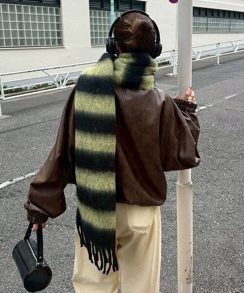 セール】ボーダーアソートフリンジボリュームマフラー（マフラー