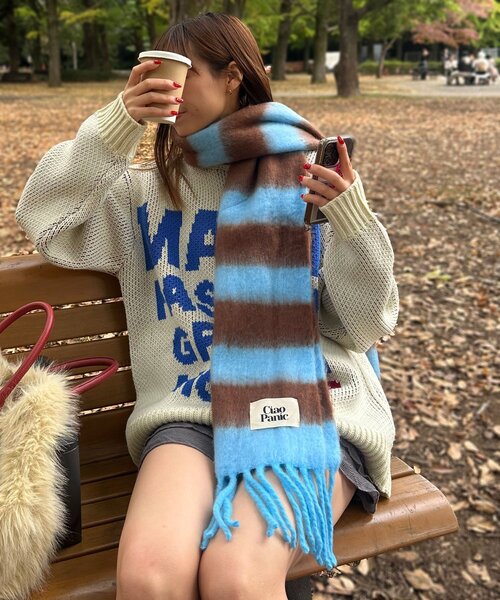 セール】ボーダーアソートフリンジボリュームマフラー（マフラー