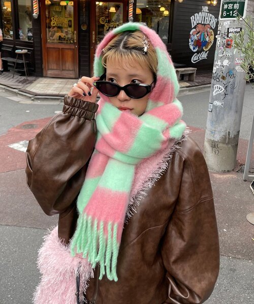 CIAOPANIC(チャオパニック)の「ボーダーアソートフリンジボリュームマフラー(マフラー・レディース・その他/ブラック/ローズ/ライム/ピンク/ブラウン/ホワイト/バイオレット/イエロー/パープル/レモンイエロー/ブルー/グリーン/モカ/マスタード/ミント/オレンジ/サーモンピンク・FREE)」の21枚目の写真