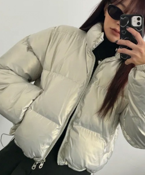セール】グロッシー ハイネック ショートダウンジャケット（ダウン