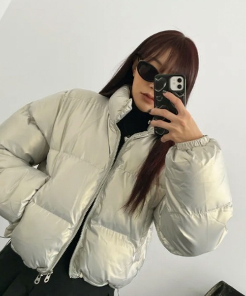 セール】グロッシー ハイネック ショートダウンジャケット（ダウン