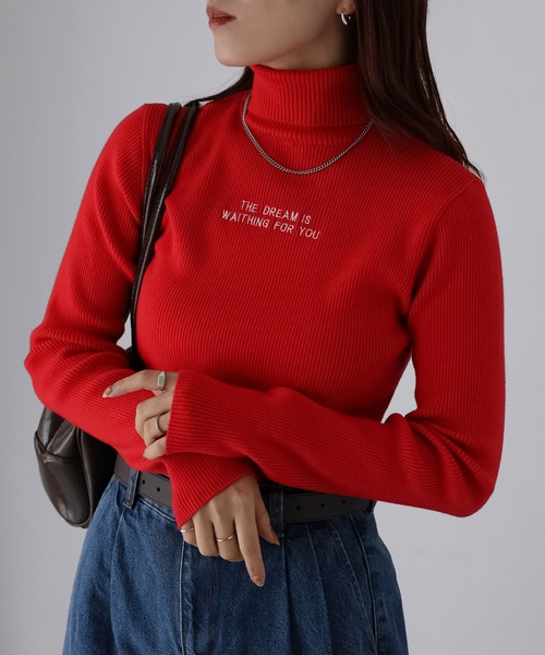 Riberry（リベリー）の「胸刺繍ロゴリブタートルニット（ニット/セーター・レディース・ブラック/チャコールグレー/ネイビー/レッド/グリーン/イエロー・FREE）」の6枚目の写真