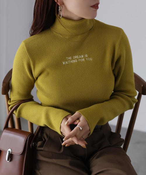 Riberry（リベリー）の「胸刺繍ロゴリブタートルニット（ニット/セーター・レディース・ブラック/チャコールグレー/ネイビー/レッド/グリーン/イエロー・FREE）」の5枚目の写真