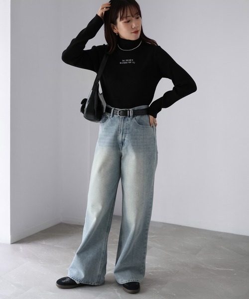 Riberry（リベリー）の「胸刺繍ロゴリブタートルニット（ニット/セーター・レディース・ブラック/チャコールグレー/ネイビー/レッド/グリーン/イエロー・FREE）」の9枚目の写真