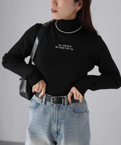 Riberry（リベリー）の「胸刺繍ロゴリブタートルニット（ニット/セーター・レディース・ブラック/チャコールグレー/ネイビー/レッド/グリーン/イエロー・FREE）」の7枚目の写真