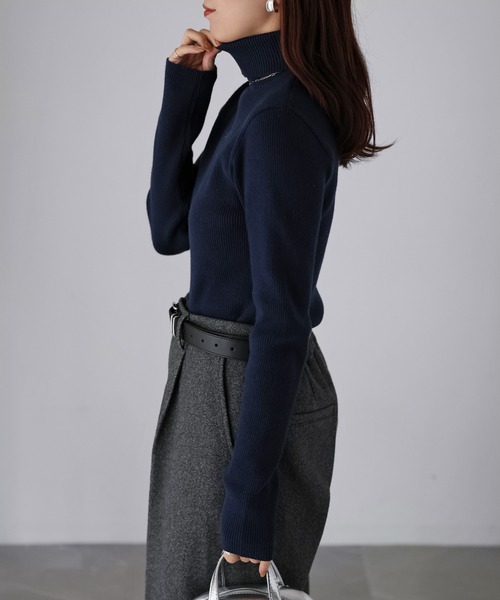 Riberry（リベリー）の「胸刺繍ロゴリブタートルニット（ニット/セーター・レディース・ブラック/チャコールグレー/ネイビー/レッド/グリーン/イエロー・FREE）」の22枚目の写真