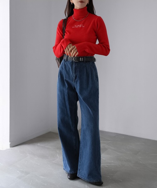 Riberry（リベリー）の「胸刺繍ロゴリブタートルニット（ニット/セーター・レディース・ブラック/チャコールグレー/ネイビー/レッド/グリーン/イエロー・FREE）」の17枚目の写真