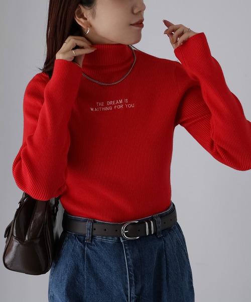 Riberry（リベリー）の「胸刺繍ロゴリブタートルニット（ニット/セーター・レディース・ブラック/チャコールグレー/ネイビー/レッド/グリーン/イエロー・FREE）」の18枚目の写真