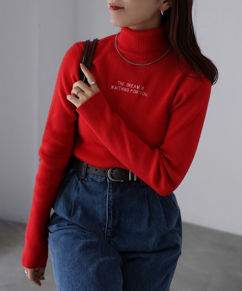 Riberry（リベリー）の「胸刺繍ロゴリブタートルニット（ニット/セーター・レディース・ブラック/チャコールグレー/ネイビー/レッド/グリーン/イエロー・FREE）」の19枚目の写真