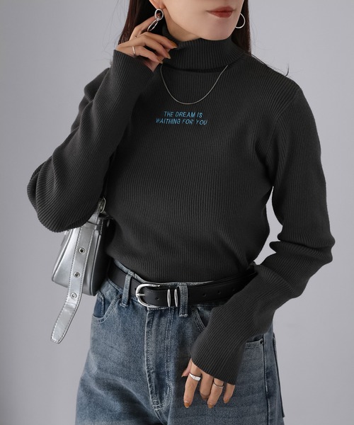 Riberry（リベリー）の「胸刺繍ロゴリブタートルニット（ニット/セーター・レディース・ブラック/チャコールグレー/ネイビー/レッド/グリーン/イエロー・FREE）」の10枚目の写真