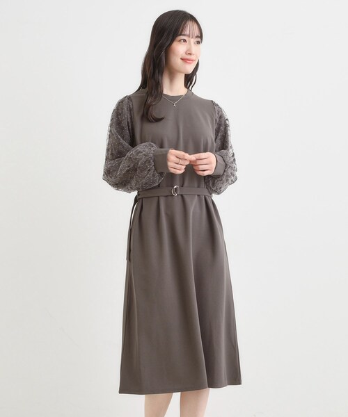 DRESKIP（ドレスキップ）の「【S-LL】お袖チュールレース切り替えワンピース（ワンピース・レディース・ブラック/ブラウン系その他・01/02/03/04）」の4枚目の写真