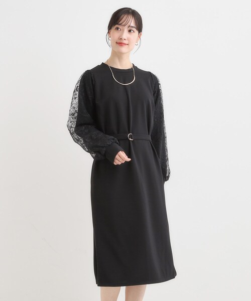 セール】【S-LL】お袖チュールレース切り替えワンピース（ワンピース