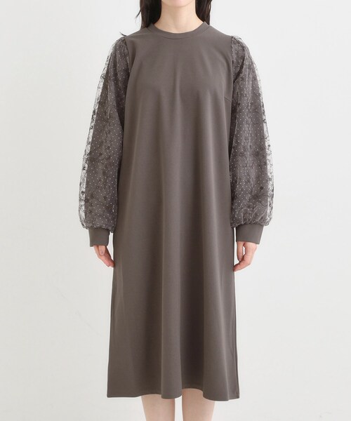 セール】【S-LL】お袖チュールレース切り替えワンピース（ワンピース