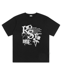 ヴィンテージローズプリントオーバーサイズ半袖Tシャツブラック
