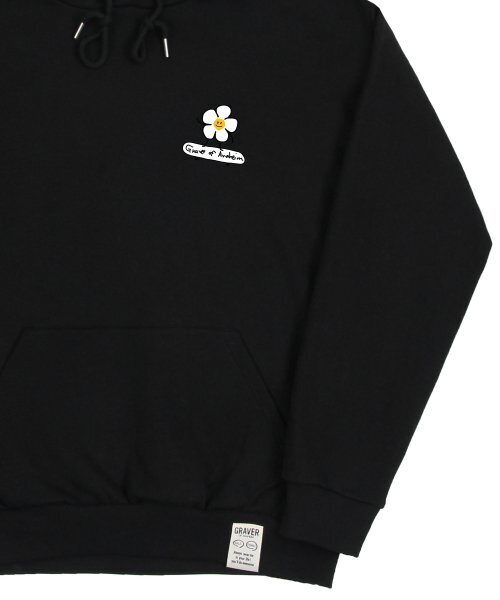 GRAVER（グレーバー）の「[UNISEX]フラワーボードスマイルフードパーカー_ブラック（パーカー・レディース・ブラック・SMALL/MEDIUM/LARGE）」の4枚目の写真