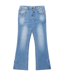 Sleek zipper detail boots cut denim pants mid blue