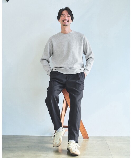 green label relaxing(グリーンレーベルリラクシング)の「メランジ ダブルフェイス クルーネック カットソー(Tシャツ/カットソー・メンズ・ブラック/ベージュ/ライトグレー・L/XL/M/S)」の4枚目の写真