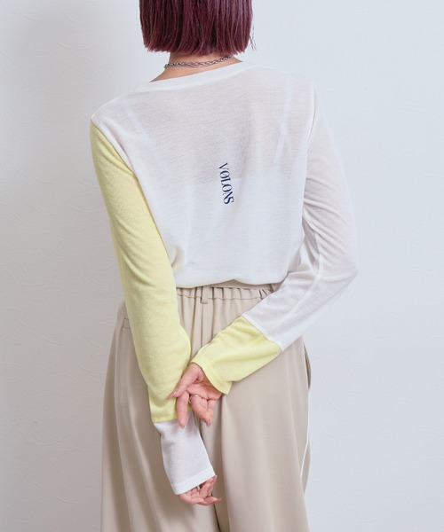 LHELBIE（レルビエ）の「バックロゴバイカラーカットトップス（Tシャツ/カットソー・レディース・ブラック/アイボリー/レッド・M）」の2枚目の写真