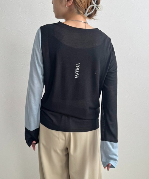 LHELBIE（レルビエ）の「バックロゴバイカラーカットトップス（Tシャツ/カットソー・レディース・ブラック/アイボリー/レッド・M）」の3枚目の写真