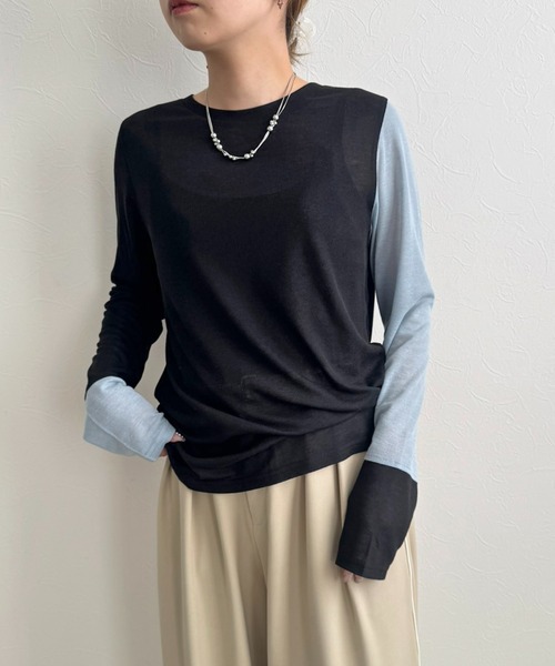 LHELBIE（レルビエ）の「バックロゴバイカラーカットトップス（Tシャツ/カットソー・レディース・ブラック/アイボリー/レッド・M）」の7枚目の写真