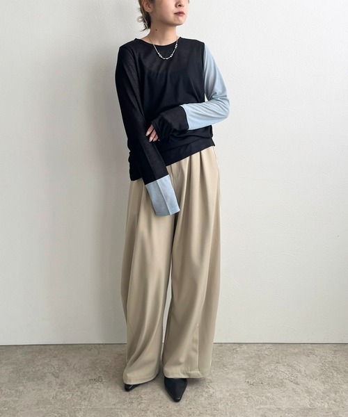 LHELBIE（レルビエ）の「バックロゴバイカラーカットトップス（Tシャツ/カットソー・レディース・ブラック/アイボリー/レッド・M）」の4枚目の写真