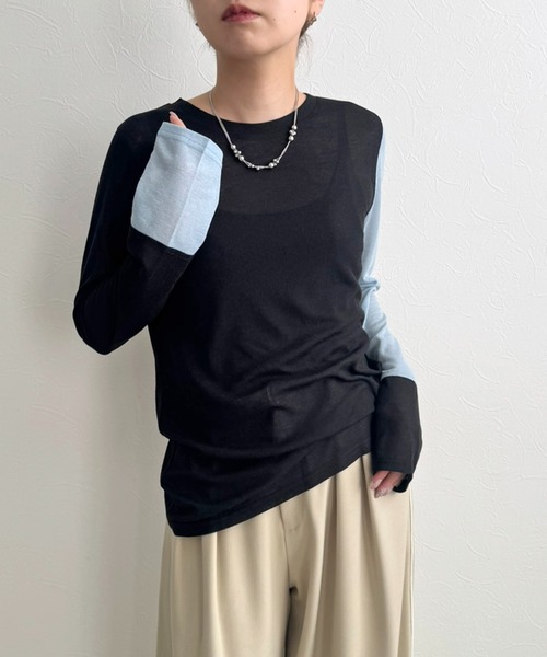 LHELBIE（レルビエ）の「バックロゴバイカラーカットトップス（Tシャツ/カットソー・レディース・ブラック/アイボリー/レッド・M）」の8枚目の写真