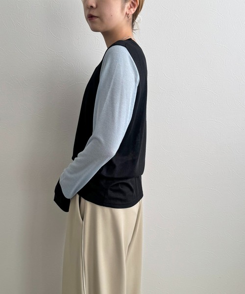 LHELBIE（レルビエ）の「バックロゴバイカラーカットトップス（Tシャツ/カットソー・レディース・ブラック/アイボリー/レッド・M）」の9枚目の写真