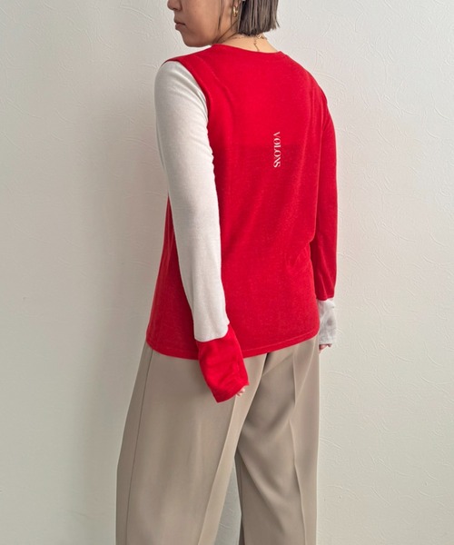 LHELBIE（レルビエ）の「バックロゴバイカラーカットトップス（Tシャツ/カットソー・レディース・ブラック/アイボリー/レッド・M）」の13枚目の写真