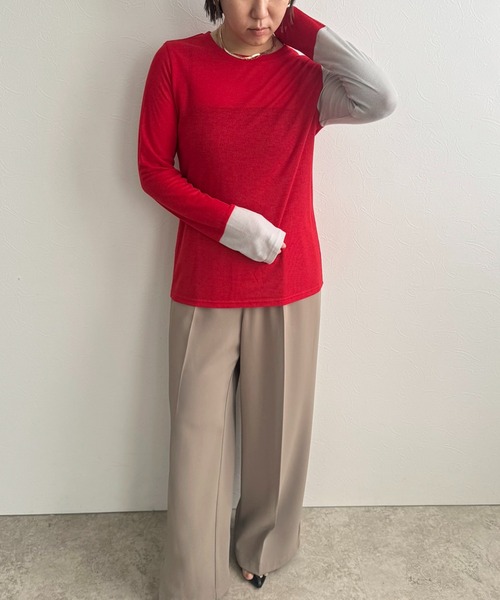 LHELBIE（レルビエ）の「バックロゴバイカラーカットトップス（Tシャツ/カットソー・レディース・ブラック/アイボリー/レッド・M）」の14枚目の写真