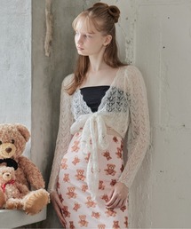 Mohair crochet ribbon cardigan
