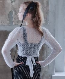 Mohair crochet ribbon cardigan