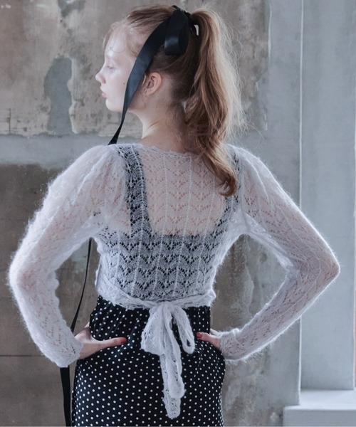 etre loin(エトルワン)の「Mohair crochet ribbon cardigan(カーディガン/ボレロ・レディース・ホワイト/ライトグレー/ピンク・M)」の3枚目の写真