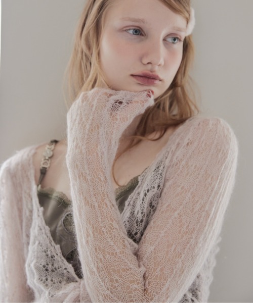 etre loin(エトルワン)の「Mohair crochet ribbon cardigan(カーディガン/ボレロ・レディース・ホワイト/ライトグレー/ピンク・M)」の8枚目の写真