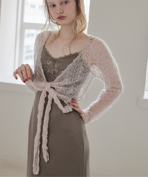 etre loin(エトルワン)の「Mohair crochet ribbon cardigan(カーディガン/ボレロ・レディース・ホワイト/ライトグレー/ピンク・M)」の6枚目の写真